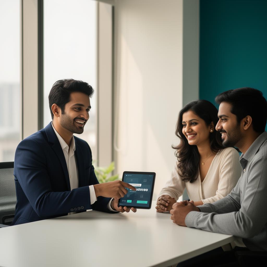 Credvivo loan advisor consulting a happy customer in a modern office